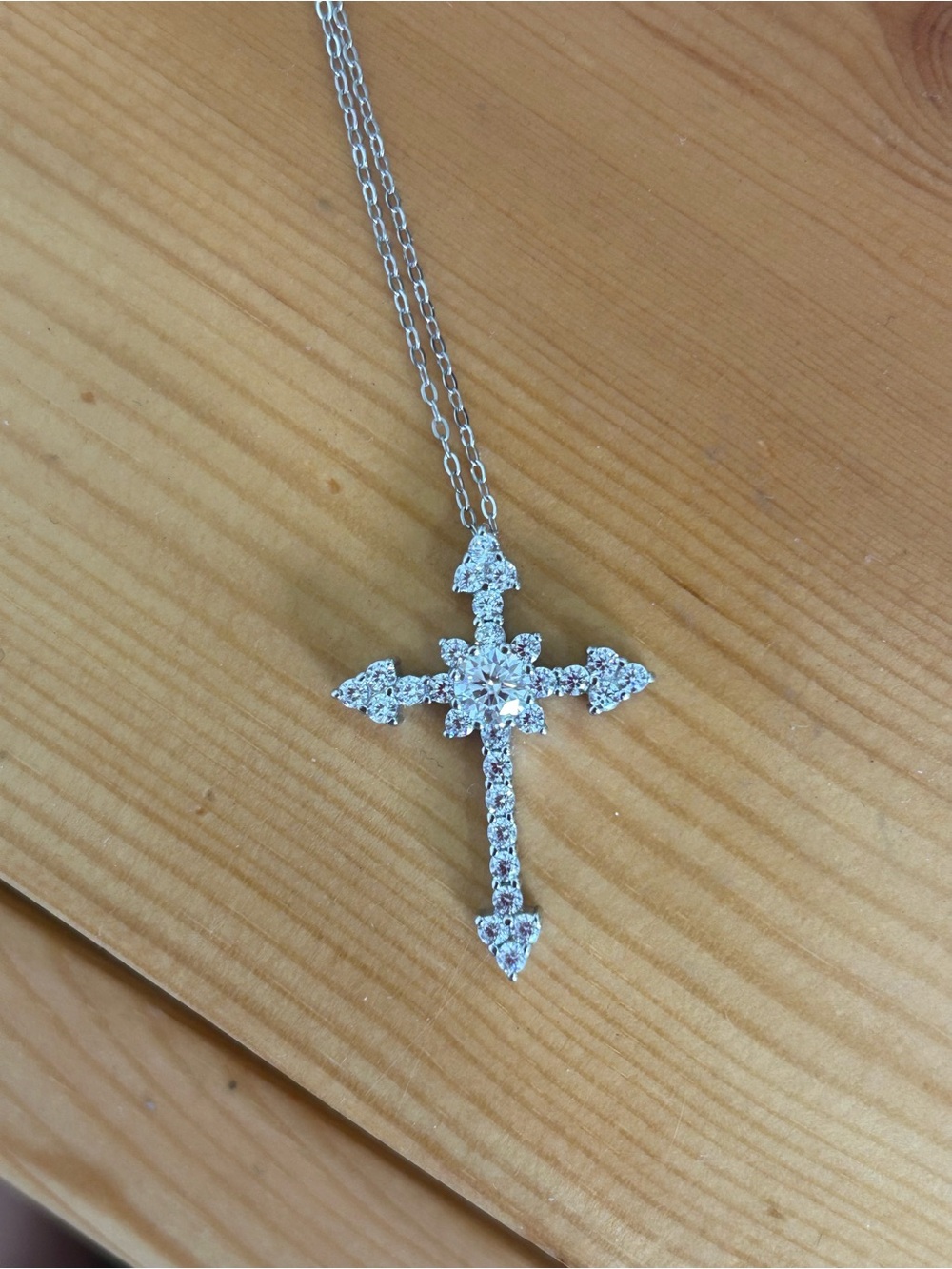 S925 Sterling Silver Moissanite Diamond-Style Cross Pendant Necklace